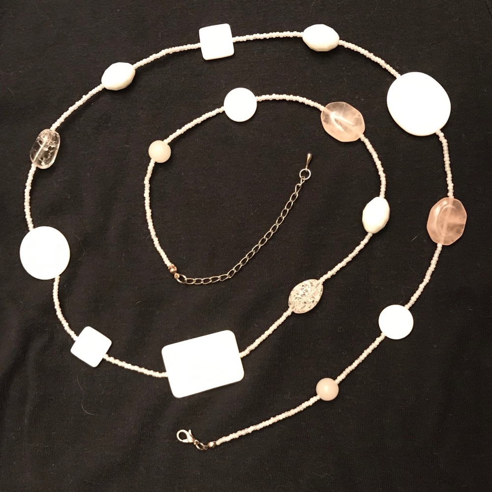 Unique White Beaded Rope Necklace - Picture 2 of 10